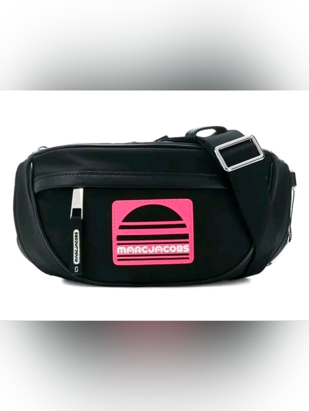 Marc Jacobs Black Belt Bag with Neon Pink Logo Patch